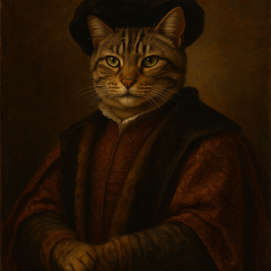 Renaissance era AI portrait of a cat