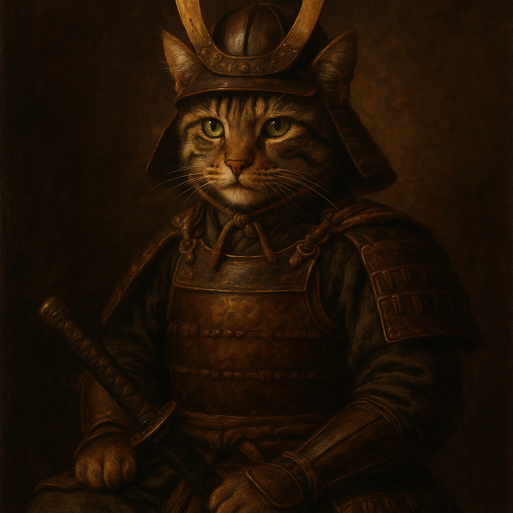 Samurai warrior AI portrait of a cat