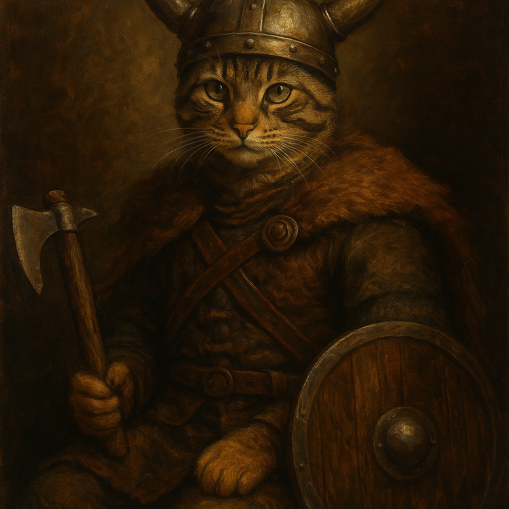 Viking warrior AI portrait of a cat