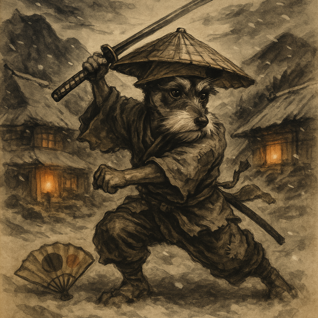 Samurai warrior AI portrait of a dog