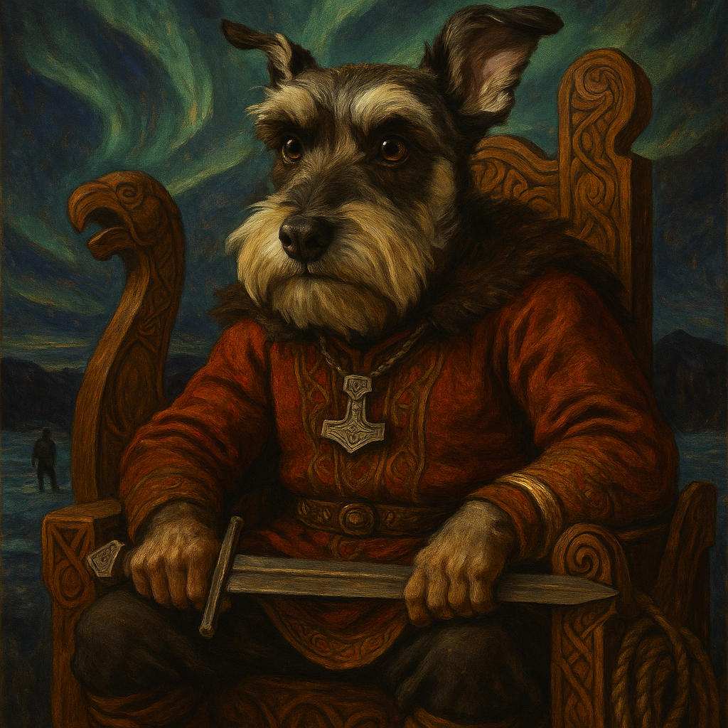 Viking warrior AI portrait of a dog